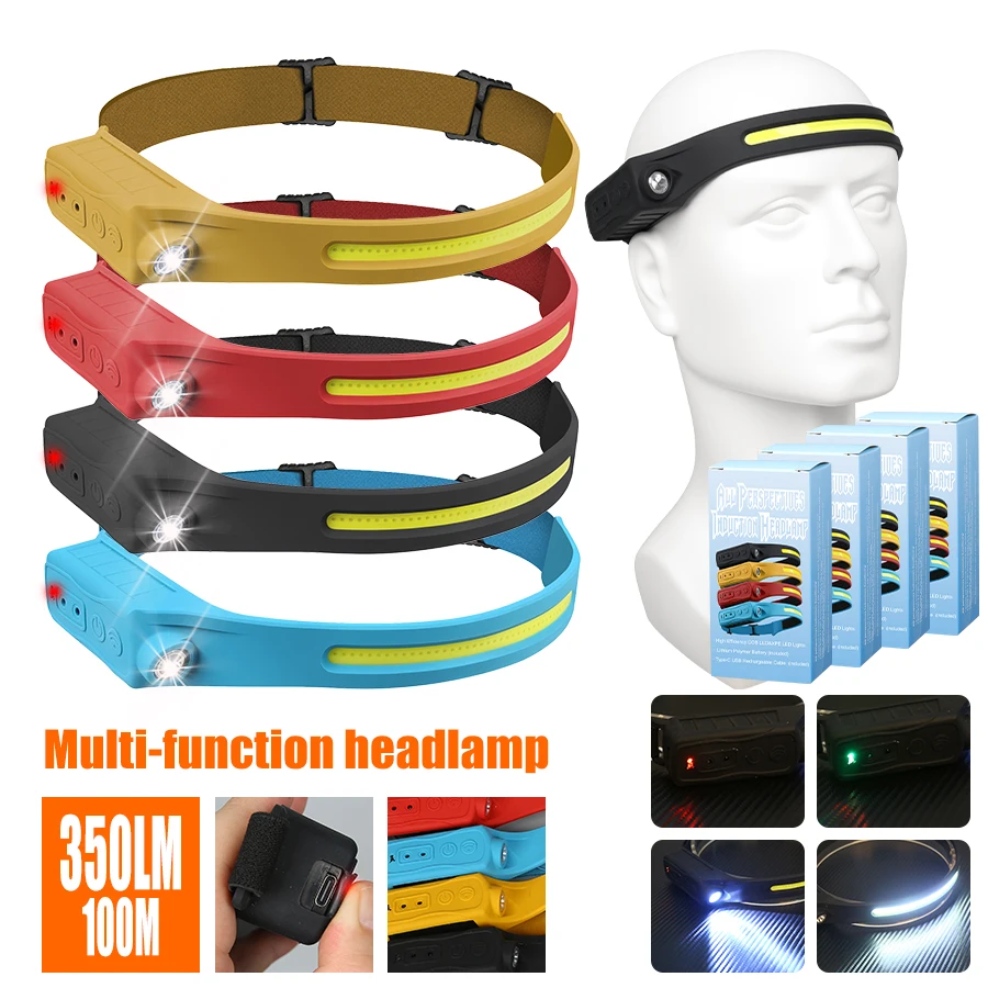 Headlamp Waterproof Rechargeable - 充電式ヘッドランプ 350 ルーメン モーションセンサー LED ヘッドライト