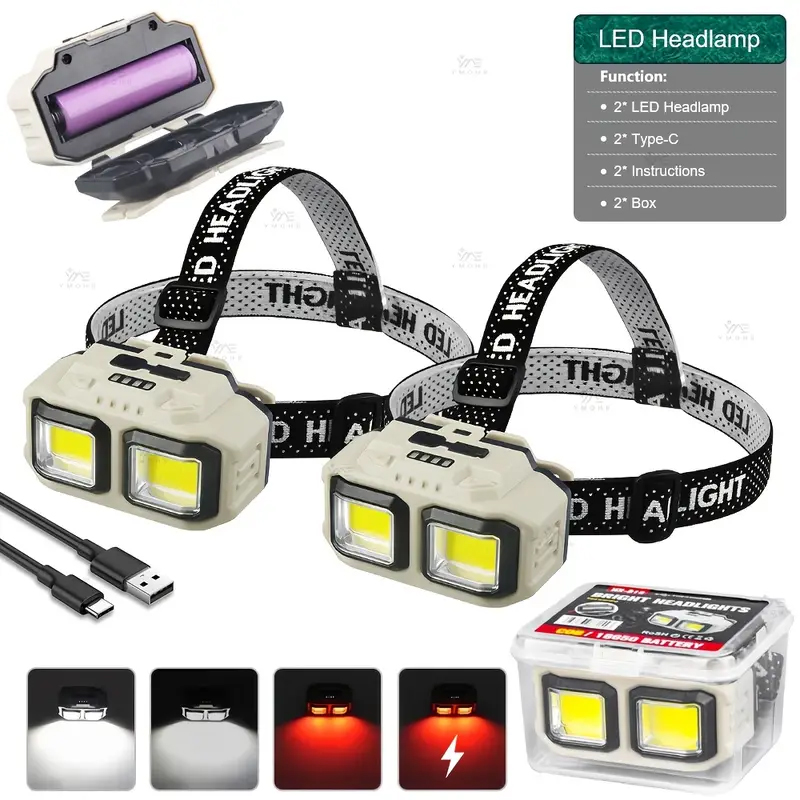 Headlamp Waterproof Rechargeable - COB LED ヘッドランプ充電式ヘッドライト防水作業灯安全照明ヘッド懐中電灯屋外キャンプ釣り用