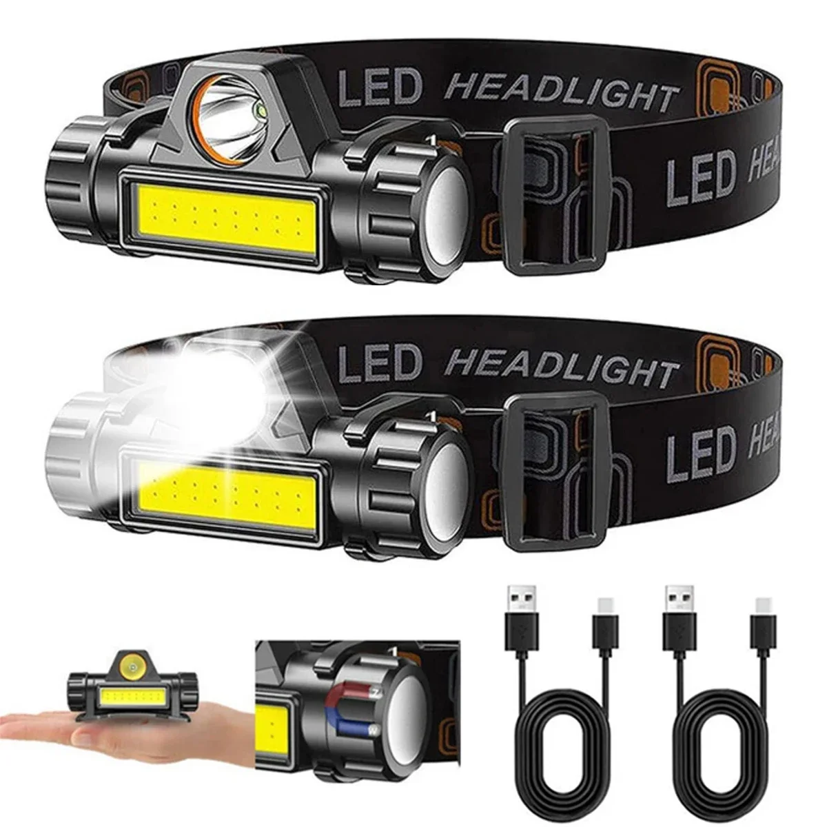 Headlamp Waterproof Rechargeable - 1-3 個充電式 COB LED ヘッドランプ強力な磁気強力なヘッドライト超高輝度防水ヘッドトーチ屋外釣り用
