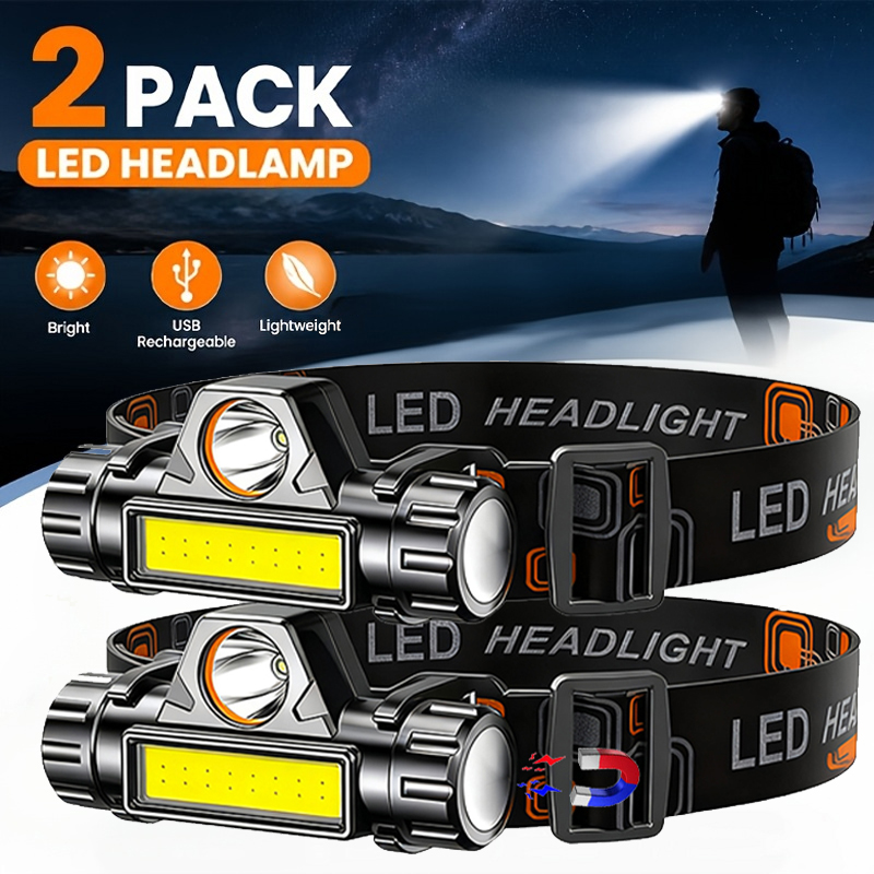 Headlamp Waterproof Rechargeable - 超高輝度 LED ヘッドランプ充電式防水懐中電灯 XPE COB ビーズとテールマグネット付きデュアル光源ワークライト