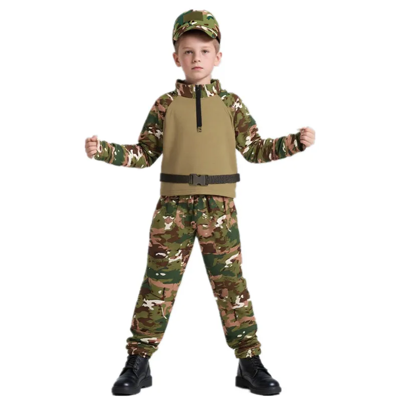 Outdoor Adventure Wear - 子供大人迷彩カエル衣装サマーキャンプコスチュームスタンドカラースポーツウェアセットアウトドアアドベンチャー旅行着用ベルト帽子付き
