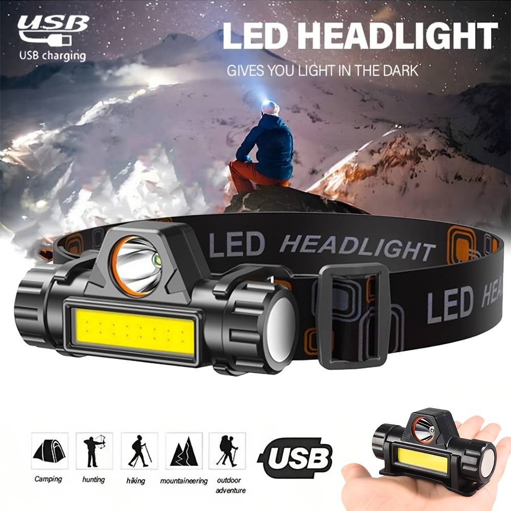 Headlamp Waterproof Rechargeable - 超高輝度ヘッドライト USB 充電式防水懐中電灯 XPE COB ビーズとテールマグネット付きデュアル光源ワークランプ