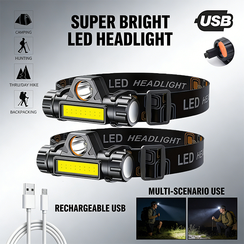 Headlamp Waterproof Rechargeable - 超高輝度 LED ヘッドランプ充電式防水懐中電灯 XPE COB ビーズとテールマグネット付きデュアル光源ワークライト