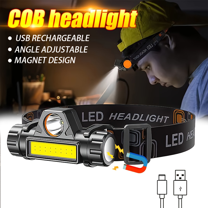Headlamp Waterproof Rechargeable - 超高輝度充電式 COB LED ヘッドランプ磁気 USB ヘッドトーチアウトドアキャンプハイキング釣り長いバッテリー寿命防水