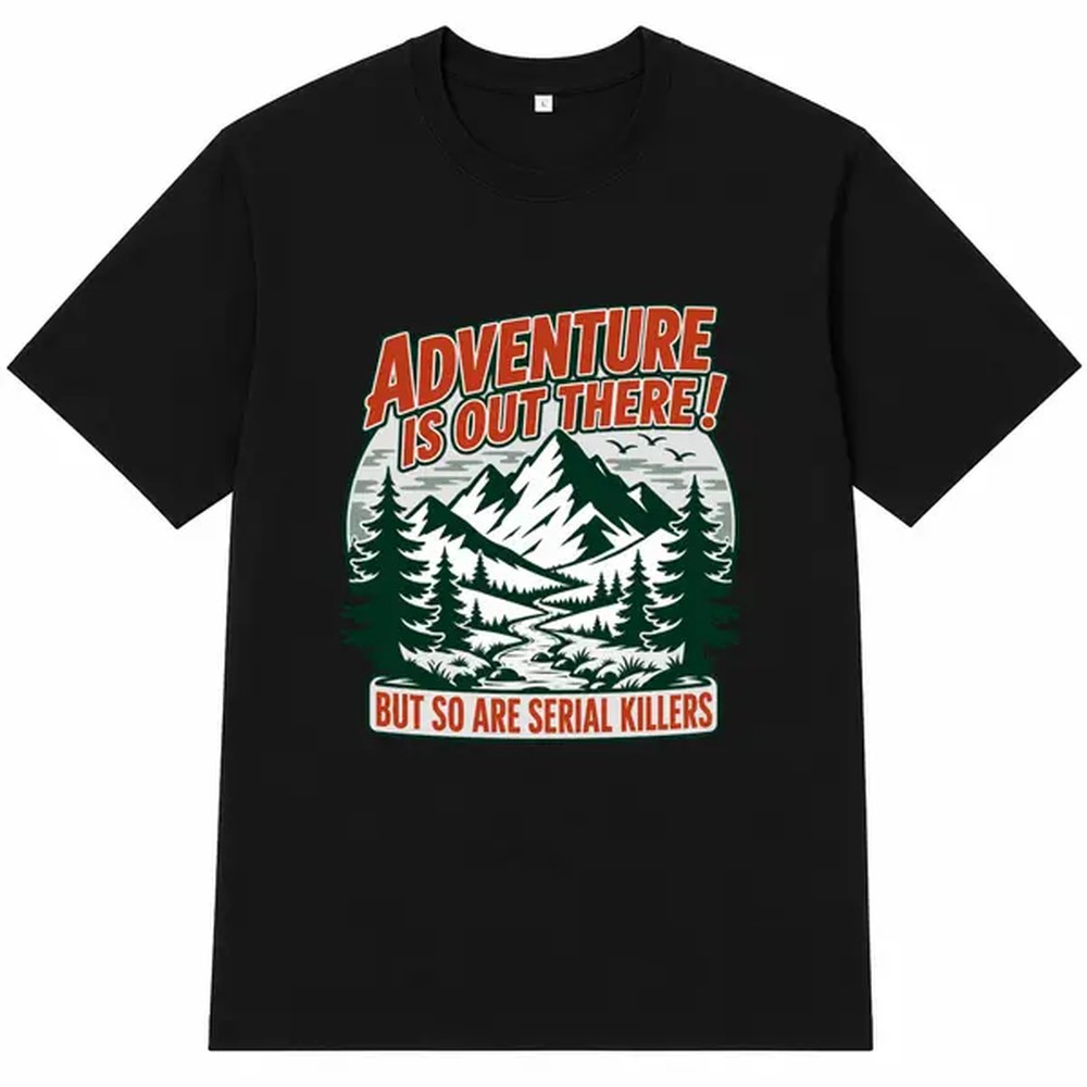 アウトドアアドベンチャーレタープリントブラックシャツ、ユニセ - Outdoor Adventure Wear のレビューと価格