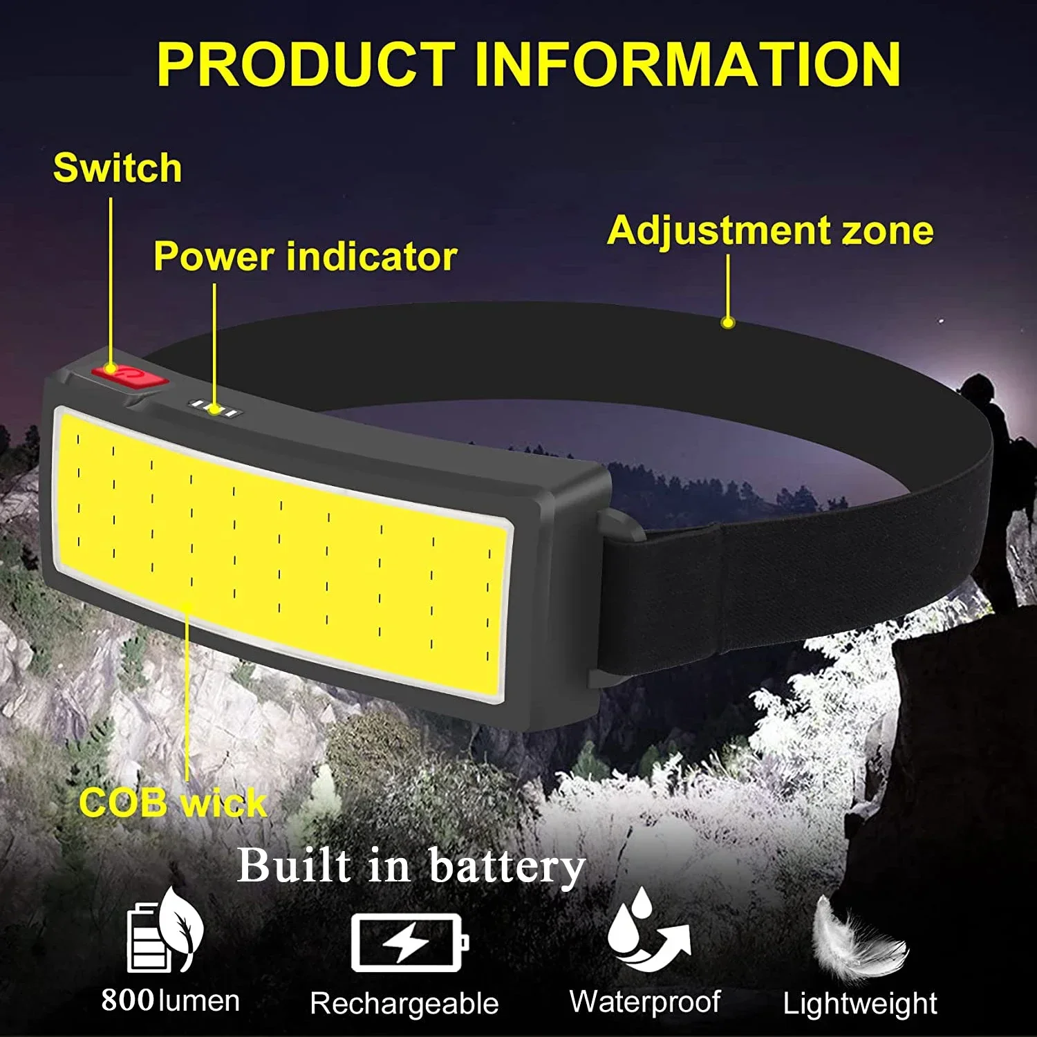 強力な COB LED ヘッドランプ Type-c 充電式ヘ - Headlamp Waterproof Rechargeable のレビューと価格