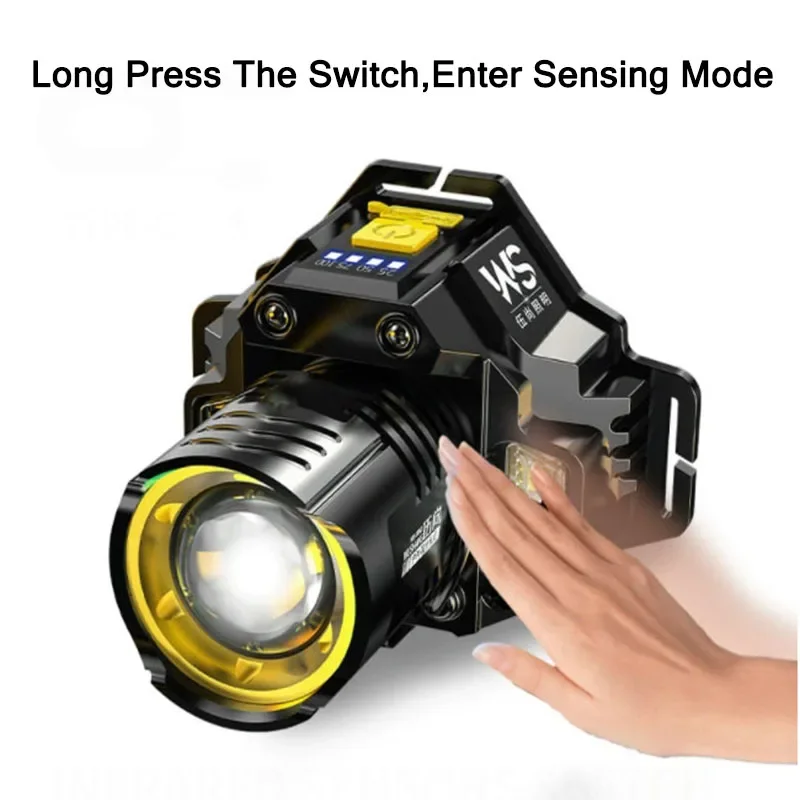 充電式強力LEDヘッドランプ、伸縮式ズームセンサーヘッドライ - Headlamp Waterproof Rechargeable のレビューと価格
